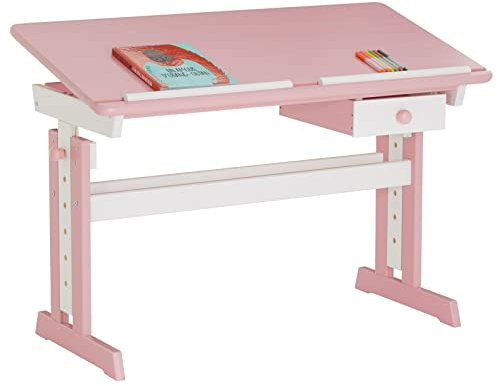 IDIMEX Kinderschreibtisch Flexi mit Kippfunktion und Höhenverstellung, praktischer Schreibtisch aus massiver Kiefer in weiß/rosa