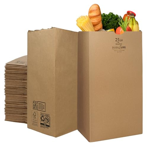 Duro 25# SH Brown Paper Bags Bulk (500 Count), 8.25 x 6.12 x 15.87- Large Grocery Bags for Retail, Craft, Deli, Bread, Sturdy Paper Sacks for Food To Go