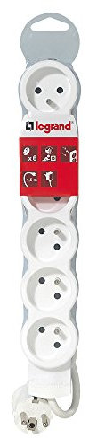 Legrand 050062 Rallonge Multiprise 6 Prises de Courant avec Cordon 3m, 2P+T, 16A, 230V, Blanc et Gris