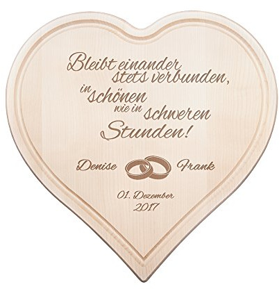 Casa Vivente Herzbrett aus Holz mit Gravur zur Hochzeit, Bleibt Einander, Personalisiert mit Namen und Datum, Motiv Ringe, Hochzeitsgeschenk für Paare