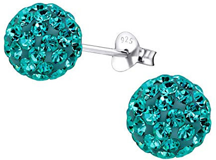 Bungsa Blue Zircon Ohrstecker Discokugel mit Zirkonia Kristallen 8mm aus .925 Sterling Silber