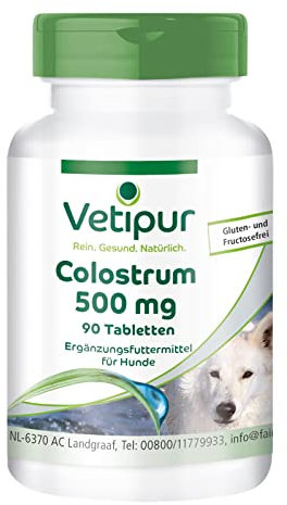 Fairvital | Vetipur Colostrum für Hunde - 90 Tabletten - Natürliche Erstmilch - Futterergänzung für Hunde - 500mg Colostrum pro Tablette