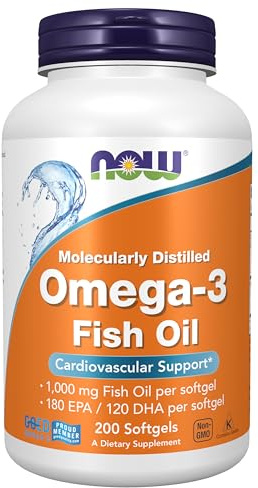 NOW Foods Supplements, Omega-3 180 EPA / 120 DHA, Molecularly Distilled, Cardiovascular Support*, 200 Softgels