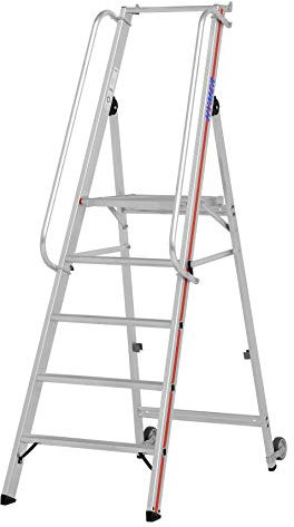 HYMER Plattformleiter mit Kipprollen und langem Handlauf, 5 Stufen, 808105