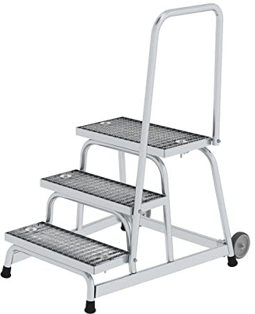 Aluminium-Arbeitspodest fahrbar, mit Stahl Gitterrost mit Handlauf 3 Stufen Arbeitshöhe bis ca. 2,60 m