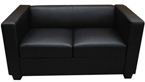 Mendler 2er Sofa Couch Loungesofa Lille - Leder, schwarz