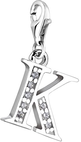 Nenalina Buchstabe K Karabiner Charm Anhänger Bettelarmband 925 Silber | Damen-Charm-Anhänger für alle gängigen Charmträger Charm-Club Clasp-Charms 925er Sterling-Silber