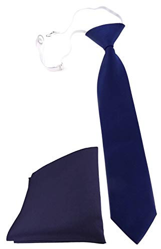 TigerTie Kleinkinder Kinderkrawatte + Einstecktuch in marine dunkelblau einfarbig Uni - vorgebunden mit Gummizug