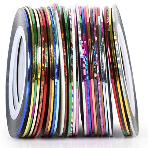TRIXES 30 Rollen mit farbigen Nail-Art-Streifen zur professionellen künstlerischen Dekoration von Fingernägeln - Design Bänder in verschiedenen Farben und Motiven - für Natur- und Kunstnägel