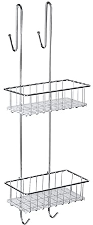 WENKO Duschcaddy Mod. Aldo 2 Etagen, Duschablage für die Duschwand mit 2 Körben aus rostfreiem Edelstahl, Hängekorb fürs Badezimmer, Befestigung ohne Bohren, 24,5 x 70 x 20 cm