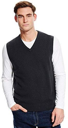 AARHON Herrtröja v-ringad ärmlös stickad jumper plusstorlek tröja herr topp storlek, Svart, 3XL