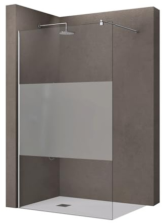 doporro Paroi de Douche à L'italienne 50cm avec Bande Opaque Pare-Douche Bremen2MS 50x200 Verre de Sécurité 10mm Stabilisateur Rond