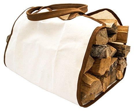 Langlebige Brennholztasche aus Segeltuch mit Leder-Ummantelung von Hide & Dring (Swayze Suede)