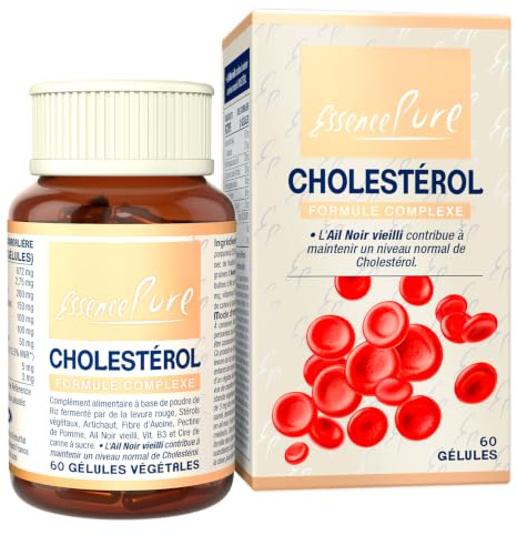 Complexe Cholestérol, Avec Levure de Riz Rouge, Essence Pure, 60 Gélules | Levure de Riz Rouge, Ail Noir Vieilli, Stérols Végétaux, Artichaut, Vitamine B3, Cœur et Cholestérol