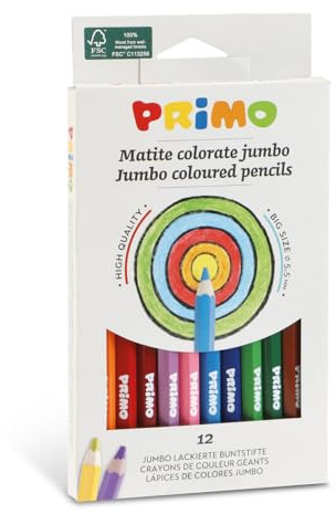 PRIMO - Matite Colorate Bambini +3 Anni e Artisti Mina Ø5.5 mm, 12 Colori a Matita Professionali Sfumabili dal Colore Pieno, Colori per Bambini per Colorare Lavoretti Creativi, Set Matite Cartoleria