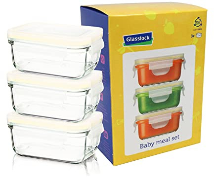 Glasslock 6pcs Set Yum Yum Eco Friendly Airtight Spill Proof Baby Meal Food Storage Container Rectangular 150ml, Safely Freeze Your Homemade Baby Food