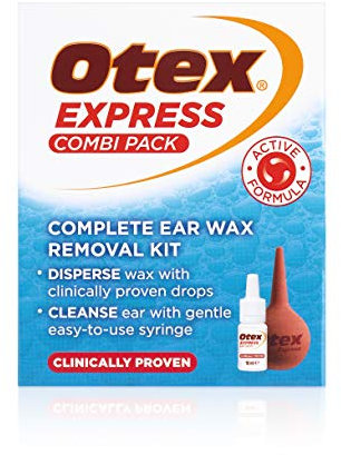 Otex Express Combi Pack, Clinically Proven Ear Wax Removal Kit with Drops and Bulb Syringe for Excessive, Hardened Ear Wax, 10ml