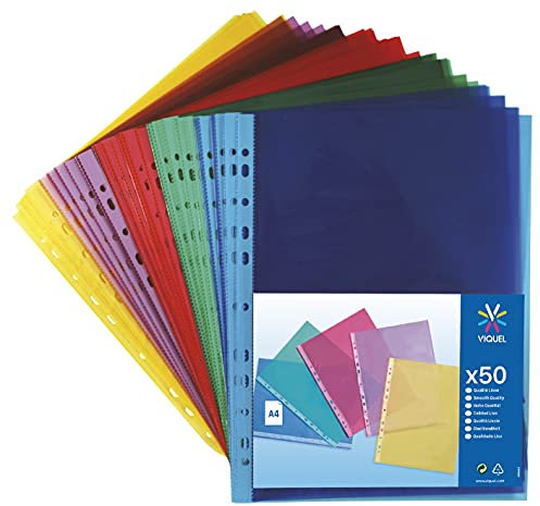 Viquel 208254 Dokumenthüllen gelocht Polypropylen buntes Sortiment, 50 Stück, A4