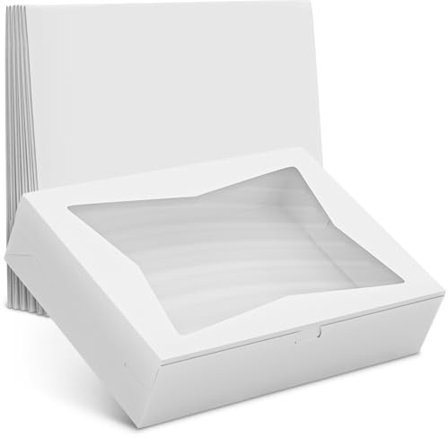 10Pcs Half-Sheet Cake Boxes 19x14x4 - White Bakery Boxes with Window, Pastry and Dessert Box Set for Mothers Day Gifts & Cake Presentation, Glossy Flip Top Boxes for Cakes, Cupcakes, Cookies & Donuts