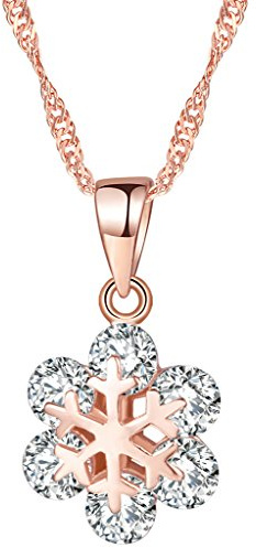 Yumilok Roségold 925 Sterling Silber Zirkonia Elegant Schneeflocke Anhänger Halskette Kette mit Anhänger für Damen Mädchen