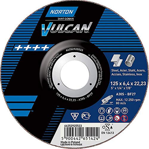 Norton – Disco taglio smerigliatrice metallo inox diametro 125 6,4 x 22,23