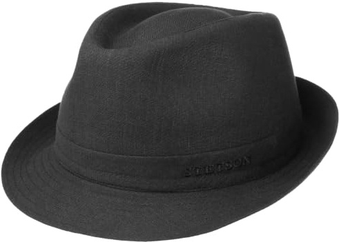 Stetson Geneva Trilby Linnehatt Damer/Herrar - Made in Italy tyghatt sommartrilby solhatt med foder Sommar Vår-sommar - 59 cm svart