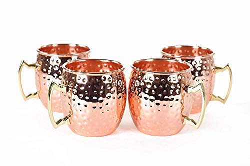 Olia Design Moscow Mule Hammered Copper 18 Ounce Drinking Mug, Set of 4, 16 Ounce
