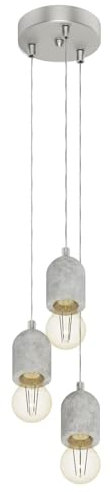 EGLO Pendelleuchte Silvares, 3 flammige Hängelampe Vintage, Industrial, Hängeleuchte aus Stahl und Beton in Grau, Esstischlampe, Wohnzimmerlampe hängend mit E27 Fassung