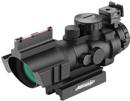 AOMEKIE 4X32mm Rifle Scope Airsoft Red Dot Sight Scope with 3 Color Reticle 11mm/22mm Picatinny Rail Mount for Hunting Shooting