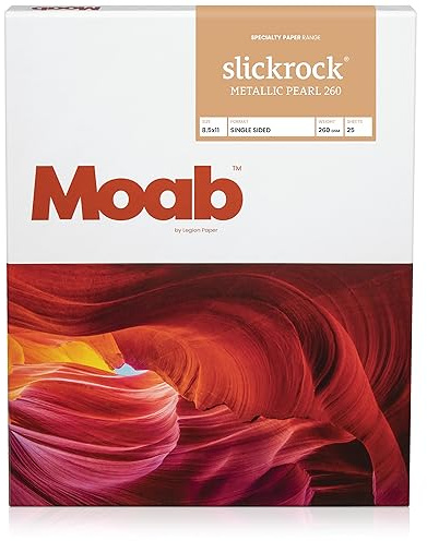 Moab Slickrock Metallic Pearl 260 Fine Art Archival Inkjet Paper, Glossy White, Medium Weight 260gsm, 8.5 x 11 inches, 25 sheets