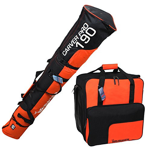 Brubaker Lot avec Un Sac à Skis et Un Sac à Chaussures de Ski, pour Une Paire de Ski Jusqu’à 190 cm + bâtons + Chaussures + Casque, Noir/Orange