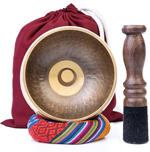 Tibetische Klangschale mit Kissen, Schlägel und Tragetasche, handgefertigt in Nepal, ideal für Yoga, Chakra-Heilung, Achtsamkeit und Stressabbau, spirituelles Geschenk für Frauen und Männer