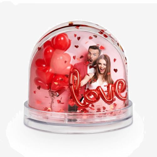 Schneekugel mit Foto Bild Text Namen Spruch selbst gestalten✓ 9x8cm ✓ Individuelle Geschenkidee originel und personalisiert ✓ Schüttelkugel mit Herzen