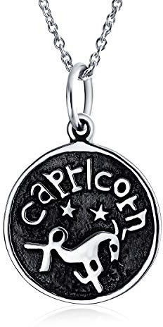 Bling Jewelry Personalisierte Steinbock Sternzeichen Astrologie Horoskop Medaillon Anhänger Halskette Sterling Silber Brauch Gravur