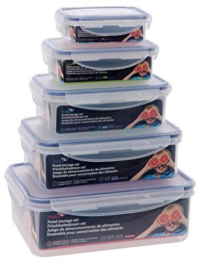 Maturi Contenitori per alimenti Set di 5 con coperchi ermetici, senza BPA, 0,24-2,5 l