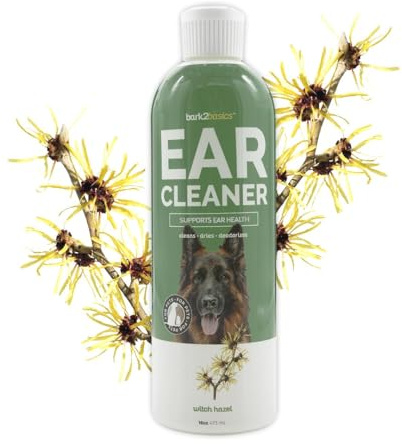 Bark2Basics Dog Ear Cleaner, 16 oz - All Natural, Witch Hazel, Gentle Aloe Vera and Chamomile Extract Base, Breaks Through Tough Wax