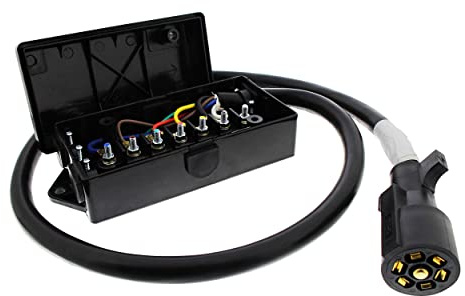 ABN 7 Way ROJ Plug Inline RV Cord with 7 Gang/Pole Weather Proof and Corrosion Resistant Junction Box 6 Foot Cord