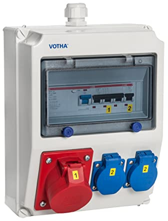 VOTHA Wandverteiler WORMS | Verdrahtete Steckdosenkombination zur Wandmontage | CEE 16 A + 2x 230 V | FI-Schutzschalter & LS-Schalter | IP54 | Kompakt & anschlussfertig