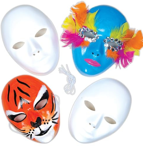 Baker Ross E1144 Ross Masken aus Plastik zum Basteln und Bemalen für Kinder ideal zum Kindergeburtstag und Karneval - 6 Stück, Weiß