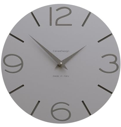 CalleaDesign Wanduhr Smile – Handgefertigt in Italien, Leise, Modernes Design, 30 cm – Elegantes Holz, Deutsches Uhrwerk – Farbe Aluminium