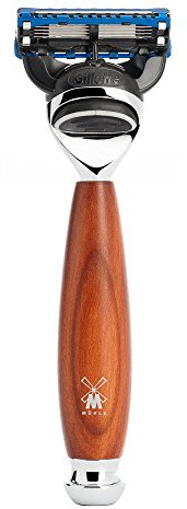 MÜHLE Vivo 5-Klingen-Rasierer kompatibel mit Gillette-Klingen - Griff aus edlem Pflaumenholz und Metallakzenten