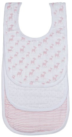 Lässig 3er Set Value Pack Mull-Lätzchen Lela weiche Baumwolle Sabbern Spucken mit Kettverschluss verschiedene Designs, hell rosa