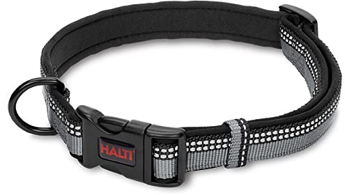 HALTI Komforthalsband - Hundehalsband mit Neoprenpolsterung, 3M-Reflektorgewebe und verstellbarer Riemen. Geeignet für kleine Hunde und Welpen (Größe XS, Schwarz)