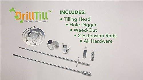 Drill Till, 3 in 1, Smartest Gardening Tools for Weeding, Tilling and Bulb Planting| Includes Hole Digger for Plants, Weeding Tool, 2 Rods & Tiller for Gardening| Use with Cordless Drill/Screwdriver