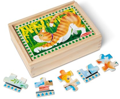 Melissa & Doug 4‑in‑1 Wooden Pets Jigsaw Puzzle Set, 48 Pieces with Storage Box, Toddler Puzzle Toy for Kids Ages 3+ - FSC Certified