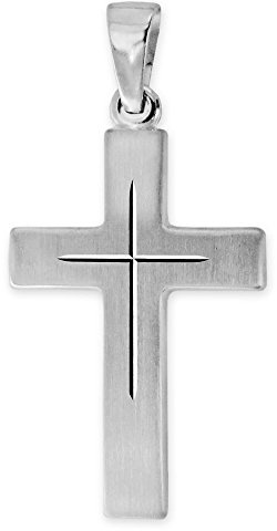 CLEVER SCHMUCK Silberner Anhänger Kreuz 21 mm seidenmatt mit feinem Innenkreuz diamantiert, Schlaufe glänzend poliert Sterling Silber 925