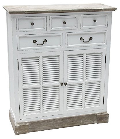Grafelstein Kommode Beach House – Charmante Kommode im Hampton-Style, H109 x B92 x T34,5 cm, Shabby Chic, Robustes MDF in Antikweiß und Braun, großzügige Schubladen