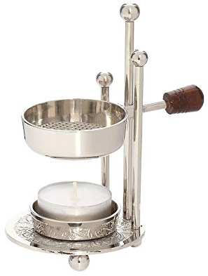 NKlaus Weihrauchbrenner Messing vernickelt höhenverstellbar, 1 Stück | Handgefertigter Weihrauchständer; 11cm hoch; Ø7,5cm