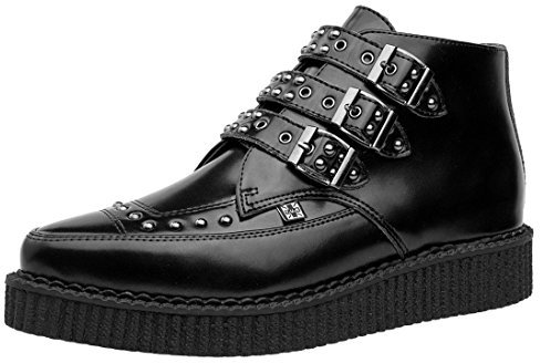 T.U.K. Shoes Men's 3 Buckle Black Leather Studded Pointed Creeper Boot EU37 / UKW4