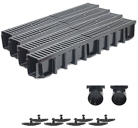 4m Entwässerungsrinne Tiefe 148mm Belastungsklasse C250, Gußrost komplett SET (schwarz)